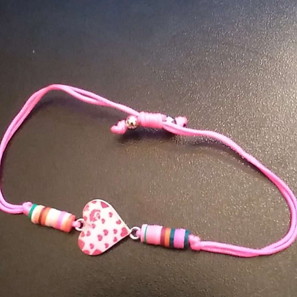 BBTO Gorgeous Heart Bracelet w Pink Cording up to 10 inches